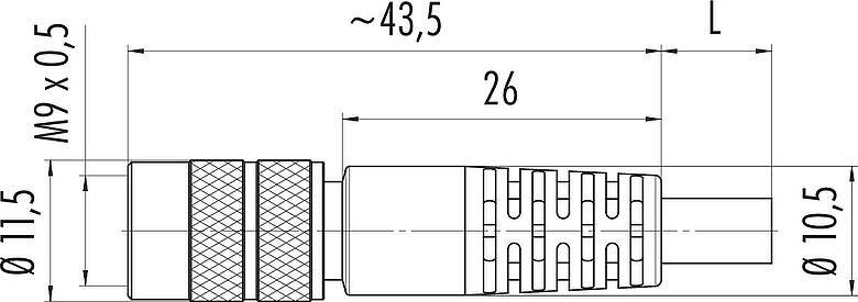 Scale drawing M9 Female cable connector, Contacts: 5, shielded, moulded on the cable, IP67, PUR, black, 5 x 0.25 mm², 5 m