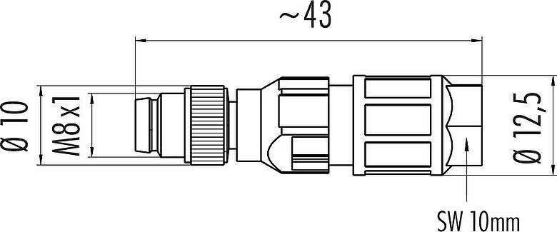 Scale drawing M8 Male cable connector, Contacts: 3, 2.5-5.0 mm, unshielded, IDC, IP67, UL