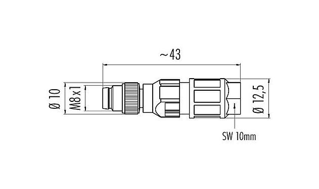 Scale drawing M8 Male cable connector, Contacts: 3, 2.5-5.0 mm, unshielded, IDC, IP67, UL