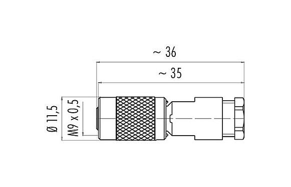 Scale drawing M9 Female cable connector, Contacts: 7, 3.5-5.0 mm, unshielded, solder, IP67