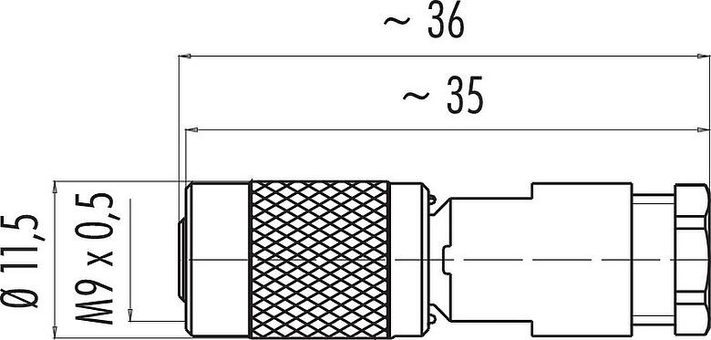 Scale drawing M9 Female cable connector, Contacts: 7, 3.5-5.0 mm, unshielded, solder, IP67
