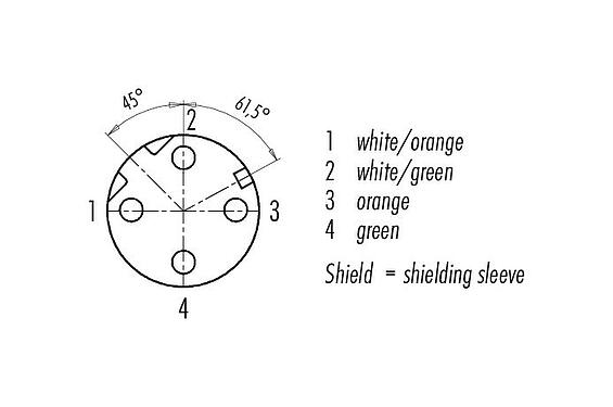 Contact arrangement (Plug-in side) M12 Female cable connector, Contacts: 4, shielded, moulded on the cable, IP67, Ethernet CAT5e, TPE, blue/green, 2 x 2 x AWG 24, 2 m