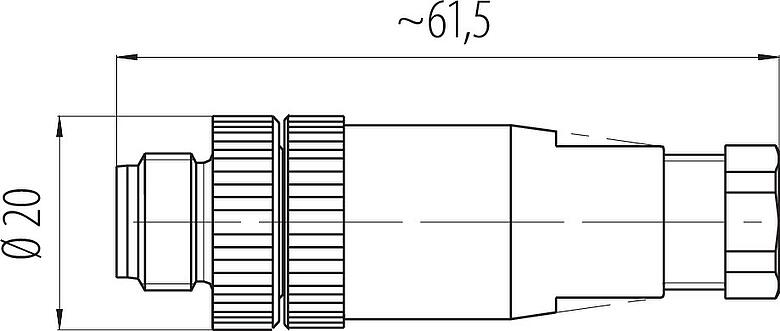 Dibujo a escala M12 Conector de cable macho, Número de contactos: 2+PE, 6,0-8,0 mm, sin blindaje, tornillo extraíble, IP67, UL