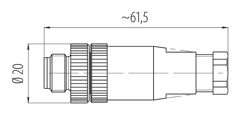 Dibujo a escala 99 2429 12 03 - 1/2 UNF Conector de cable macho, Número de contactos: 2+PE, 6,0-8,0 mm, sin blindaje, tornillo extraíble, IP67, UL
