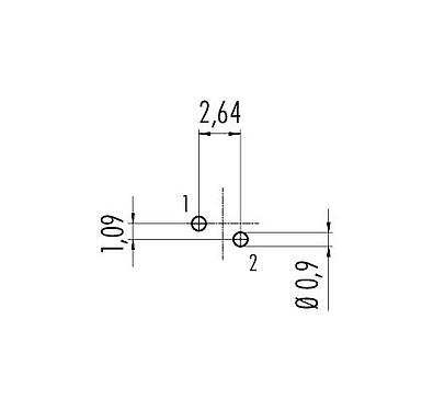 Conductor layout 09 0074 20 02 - M9 Female panel mount connector, Contacts: 2, unshielded, THT, IP40