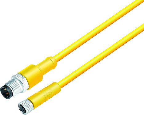 Illustration M12/M8 Connecteur mâle - connecteur femelle, Contacts: 4, non blindé, surmoulé sur le câble, IP67/IP69K, UL 2238, PLTC, TPE-E, jaune, 4 x AWG 22, 2 m