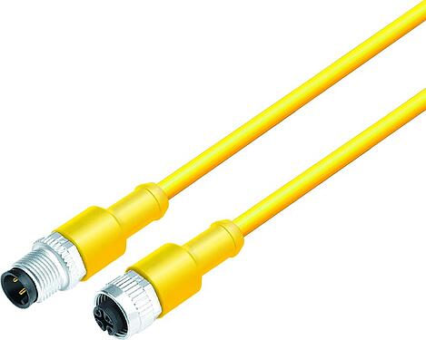 Ilustración M12 Conector de cable macho - conector de cable hembra, Número de contactos: 4, sin blindaje, moldeado en el cable, IP67/IP69K, UL 2238, Standard, PVC, amarillo, 4 x AWG 22, 5 m