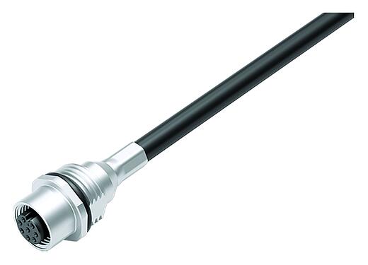 Illustration 70 3482 785 08 - M12 Female panel mount connector, Contacts: 8, 6.0 mm, shielded, with cable assembled, IP68, M16x1.5, PUR, 8 x 0.25 mm², 0.5 m