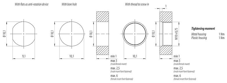 Muestra de montaje M8 Toma de brida, Número de contactos: 4, sin blindaje, hilos, IP67, M8x1,0, Montaje en pared