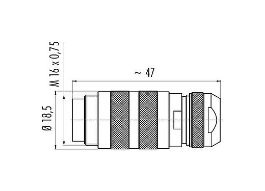 Dessin coté M16 Connecteur mâle, Contacts: 19 (19-a), 4,1-7,8 mm, blindable, souder, IP68, UL 2238, Version courte