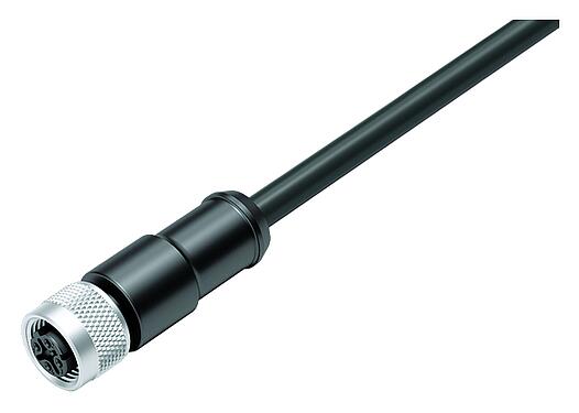 Illustration M12 Female cable connector, Contacts: 4, shielded, moulded on the cable, IP67, Ethernet CAT5e, TPE, black, 2 x 2 x AWG 24, 10 m