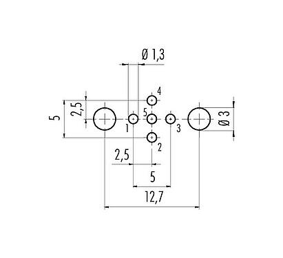 Conductor layout 86 0531 1121 00005 - M12 Male panel mount connector, Contacts: 5, shieldable, THT, IP68, UL 2238, PG 9, rear mounting