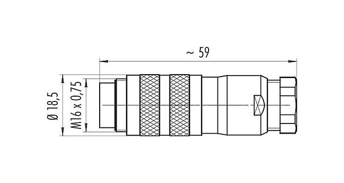 Scale drawing M16 Male cable connector, Contacts: 5 (05-a), 6.0-8.0 mm, shieldable, screw clamp, IP67, UL 2238