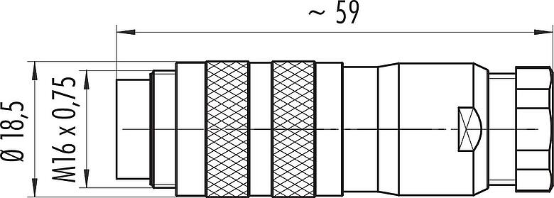 Dibujo a escala M16 Conector de cable macho, Número de contactos: 3 (03-a), 6,0-8,0 mm, blindable, tornillo extraíble, IP67, UL 2238