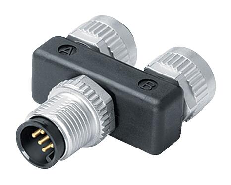 Illustration M12 Twin distributors Y-distributor, male connector - 2 female connector, Contacts: 5, unshielded, pluggable, IP68, UL 2238