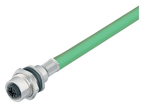 Illustration M12 Embase femelle, Contacts: 4, blindé, assemblés avec câble, IP67, UL, PG 9, Profinet, PUR, vert, 2 x 2 x AWG 22, Montage mural arrière, 0,5 m