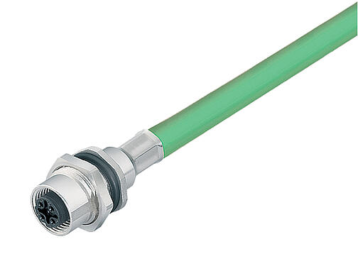 Illustration 70 3734 706 04 - M12 Female panel mount connector, Contacts: 4, shielded, with cable assembled, IP67, UL, PG 9, Profinet, PUR, green, 2 x 2 x AWG 22, front fastened, 0.5 m