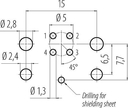 Conductor layout M12 Female panel mount connector, Contacts: 4, shieldable, THR, IP67, UL 2238, M12x1.0, Rear mounting