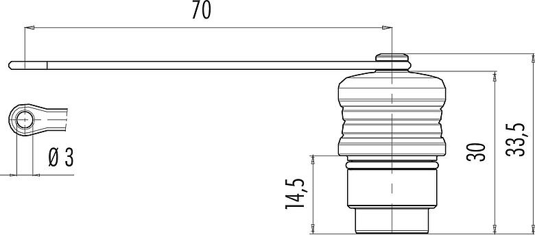 Dessin coté Capuchon de protection, IP67, Embase femelle, embase mâle