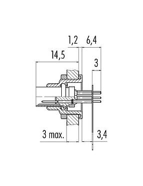 Dibujo a escala M9 Enchufe de brida, Número de contactos: 7, sin blindaje, THT, IP67, M12x0,5, Montaje en pared, moldeado