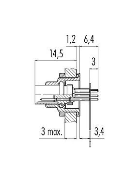 Scale drawing 09 0423 65 07 - M9 Male panel mount connector, Contacts: 7, unshielded, THT, IP67