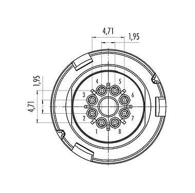 Disposition des contacts (Côté plug-in) Baïonnette Connecteur mâle, Contacts: 8, 2,5-4,0 mm, non blindé, souder, IP67