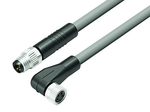 Illustration 77 3408 3405 20004-0100 - M8/M8 Connecting cable male cable connector - female angled connector, Contacts: 4, unshielded, moulded on the cable, IP67/IP69K, PVC, grey, 4 x 0.34 mm², 1 m