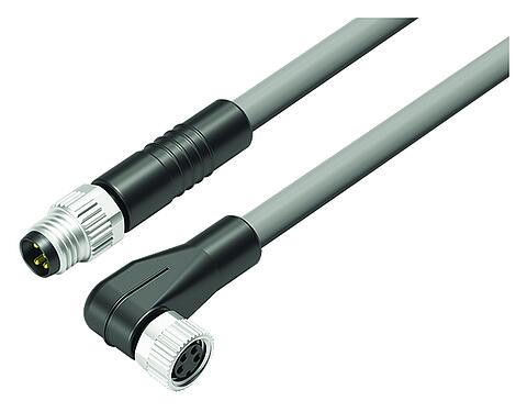 Illustration M8 Connecting cable male cable connector - female angled connector, Contacts: 4, unshielded, moulded on the cable, IP67/IP69K, PVC, grey, 4 x 0.34 mm², 3 m
