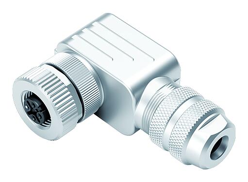 Illustration M12 Female angled connector, Contacts: 5, 6.0-8.0 mm, shieldable, screw clamp, IP67, UL 2238, with shielding ring