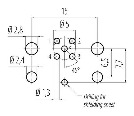 Conductor layout M12 Female panel mount connector, Contacts: 5, shieldable, THR, IP68, UL 2238, M12x1.0, Rear mounting