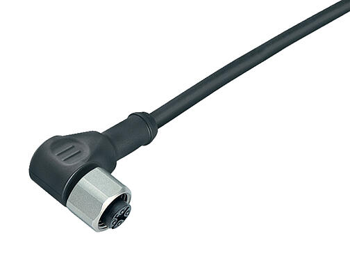 Illustration 77 3734 0000 50004-0500 - M12 Female angled connector, Contacts: 4, unshielded, moulded on the cable, IP69K, UL, PUR, black, 4 x 0.34 mm², stainless steel, 5 m