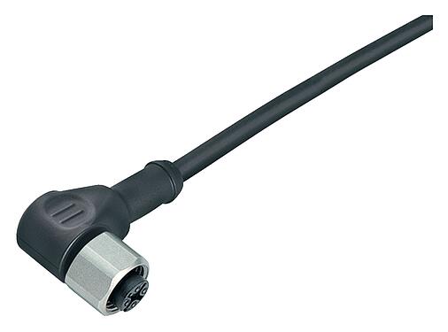 Illustration 77 3734 0000 50004-0200 - M12 Female angled connector, Contacts: 4, unshielded, moulded on the cable, IP69K, UL, PUR, black, 4 x 0.34 mm², stainless steel, 2 m