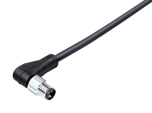 Illustration 77 3703 0000 50006-1000 - M8 Male angled connector, Contacts: 6, unshielded, moulded on the cable, IP67/IP69K, UL, PUR, black, 6 x 0.25 mm², stainless steel, 10 m