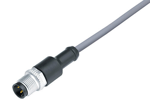 Illustration 77 3429 0000 20708-1000 - M12-A Connecteur mâle, Contacts: 8, non blindé, surmoulé sur le câble, IP68, UL, PVC, gris, 8 x 0,25 mm², 10 m