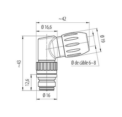 Dessin coté 99 9184 02 12 - Snap-In Connecteur femelle coudé, Contacts: 12, 6,0-8,0 mm, non blindé, souder, IP67