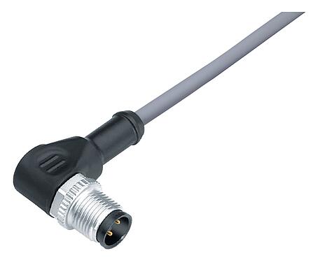 Illustration M12 Male angled connector, Contacts: 3, unshielded, moulded on the cable, IP68/IP69K, UL 2238, PVC, grey, 3 x 0.34 mm², 10 m