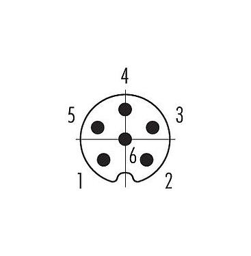 Contact arrangement (Plug-in side) 86 6119 1100 00006 - M8 Male panel mount connector, Contacts: 6, unshielded, THT, IP67, UL 2238, rear mounting