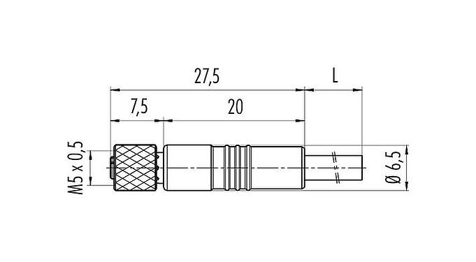 Dibujo a escala 77 3550 0000 40003-0500 - M5 Conector de cable hembra, Número de contactos: 3, blindado, moldeado en el cable, IP67, UL 2238, M5x0,5, PUR, negro, 3 x 0,14 mm², 5 m