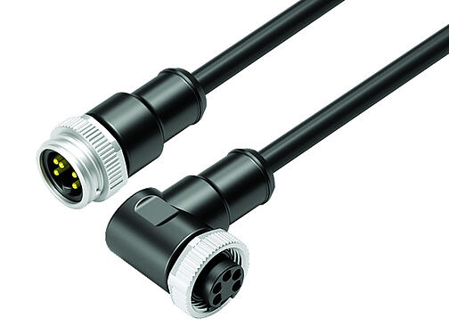 Illustration 77 1434 1429 50005-1000 - Connecting cable male cable connector - female angled connector, Contacts: 4+PE, unshielded, moulded on the cable, IP68, UL, PUR, black, 5 x 1.50 mm², 10 m
