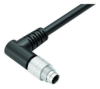 M9 Male angled connector, Contacts: 3, shielded, moulded on the cable, IP67, PUR, black, 5 x 0.25 mm², 2 m