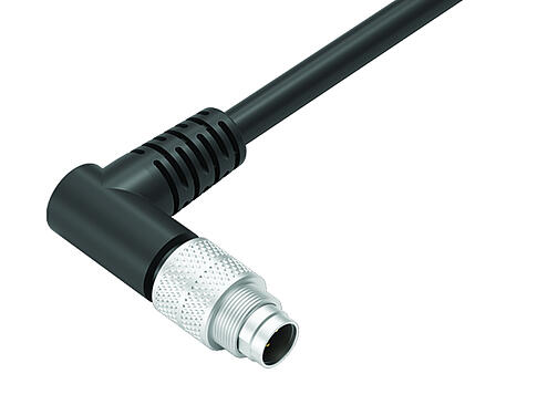 Illustration 79 1405 72 03 - M9 Male angled connector, Contacts: 3, shielded, moulded on the cable, IP67, PUR, black, 5 x 0.25 mm², 2 m