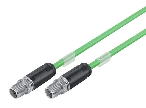 Illustration 79 9722 050 08 - M12/M12 Connecting cable 2 male cable connectors, Contacts: 8, shielded, moulded on the cable, IP67, UL, PUR, green, AWG 26/7, 5 m