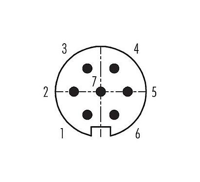 Disposition des contacts (Côté plug-in) 99 5125 19 07 - M16 Connecteur mâle, Contacts: 7 (07-a), 4,0-6,0 mm, blindable, souder, IP67, UL