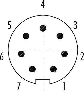 Contact arrangement (Plug-in side) Push Pull Male panel mount connector, Contacts: 7, unshielded, solder, IP67, M14x0,5, Rear mounting