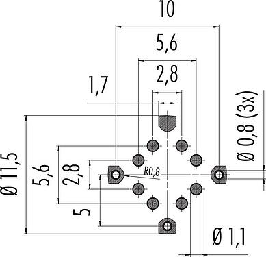Conductor layout M12 Female panel mount connector, Contacts: 8, shieldable, SMT, IP68, M14x1.0, Rear mounting