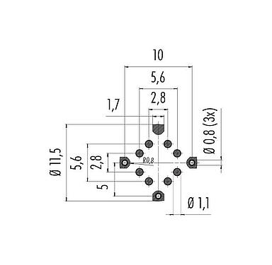 Conductor layout M12 Female panel mount connector, Contacts: 8, shieldable, SMT, IP68, M14x1.0, Rear mounting