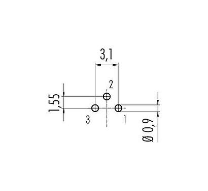 Conductor layout 09 0077 20 03 - M9 Male panel mount connector, Contacts: 3, unshielded, THT, IP40