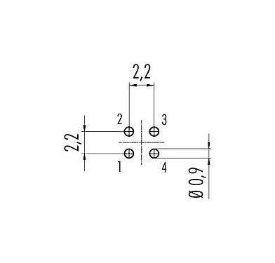 Conductor layout 09 0412 90 04 - M9 Female panel mount connector, Contacts: 4, unshielded, THT, IP67, front fastened