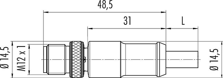 Dessin coté M12 Connecteur mâle, Contacts: 8, blindé, surmoulé sur le câble, IP67, Ethernet CAT5e, TPE, bleu/vert, 4 x 2 x AWG 24, 10 m