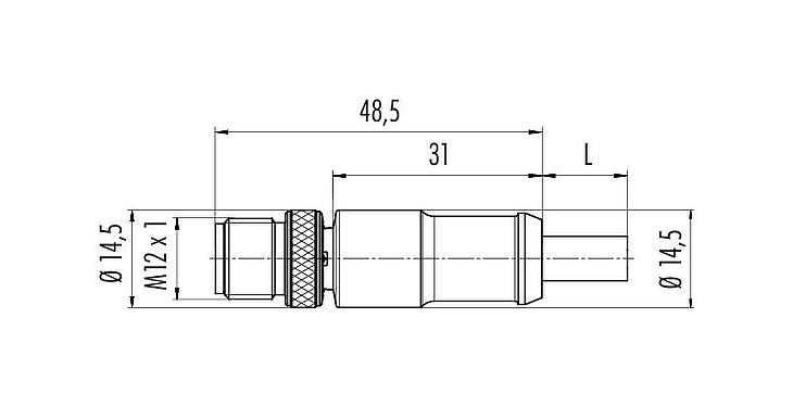 Scale drawing M12 Male cable connector, Contacts: 8, shielded, moulded on the cable, IP67, Ethernet CAT5e, TPE, black, 4 x 2 x AWG 24, 1 m